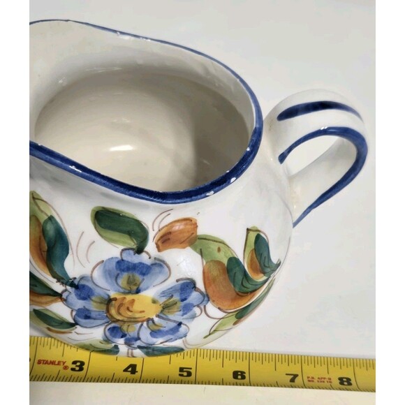 Vintage Short Water Pitcher Planter FTD Handpainted Italy Italian Floral Flowers - Picture 4 of 5